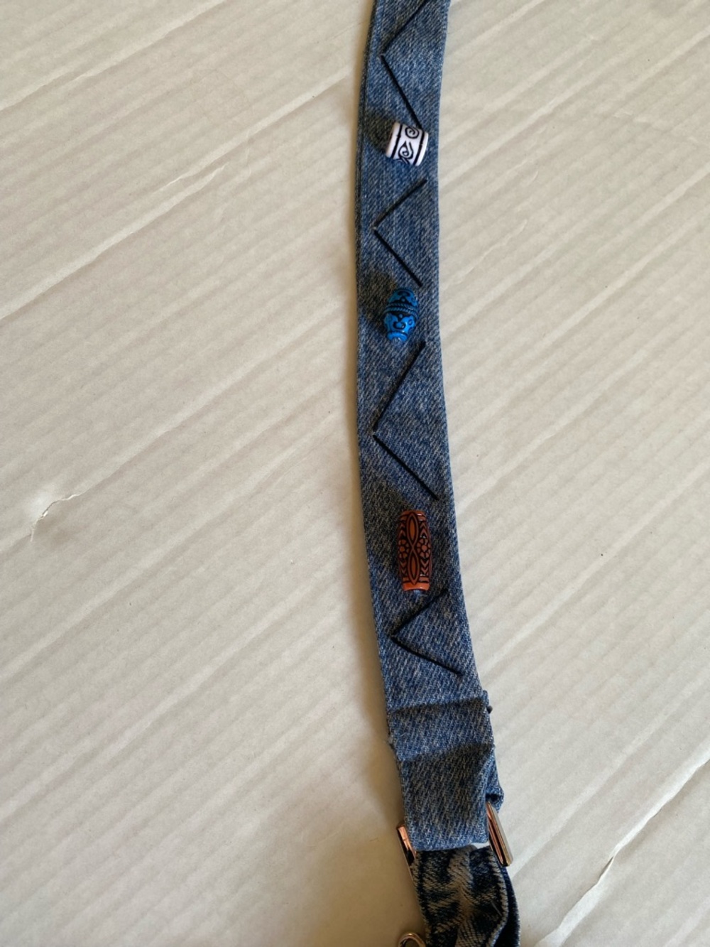 Upcycled Boho Denim Tassel Crossbody Bag with Beads and Embroidery - Picture 7 of 13